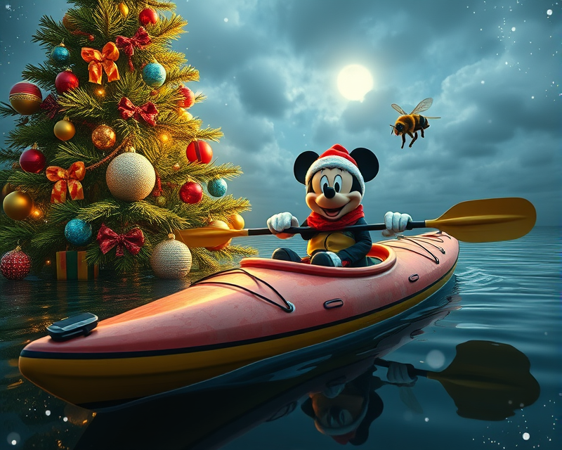 turtle, mickey mouse, kayak, christmas tree, bee